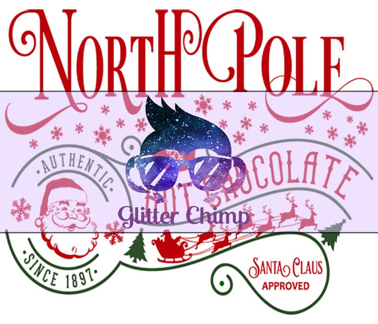 Glitter Chimp Adhesive Vinyl Decal North Pole Hot Chocolate 3"x3"