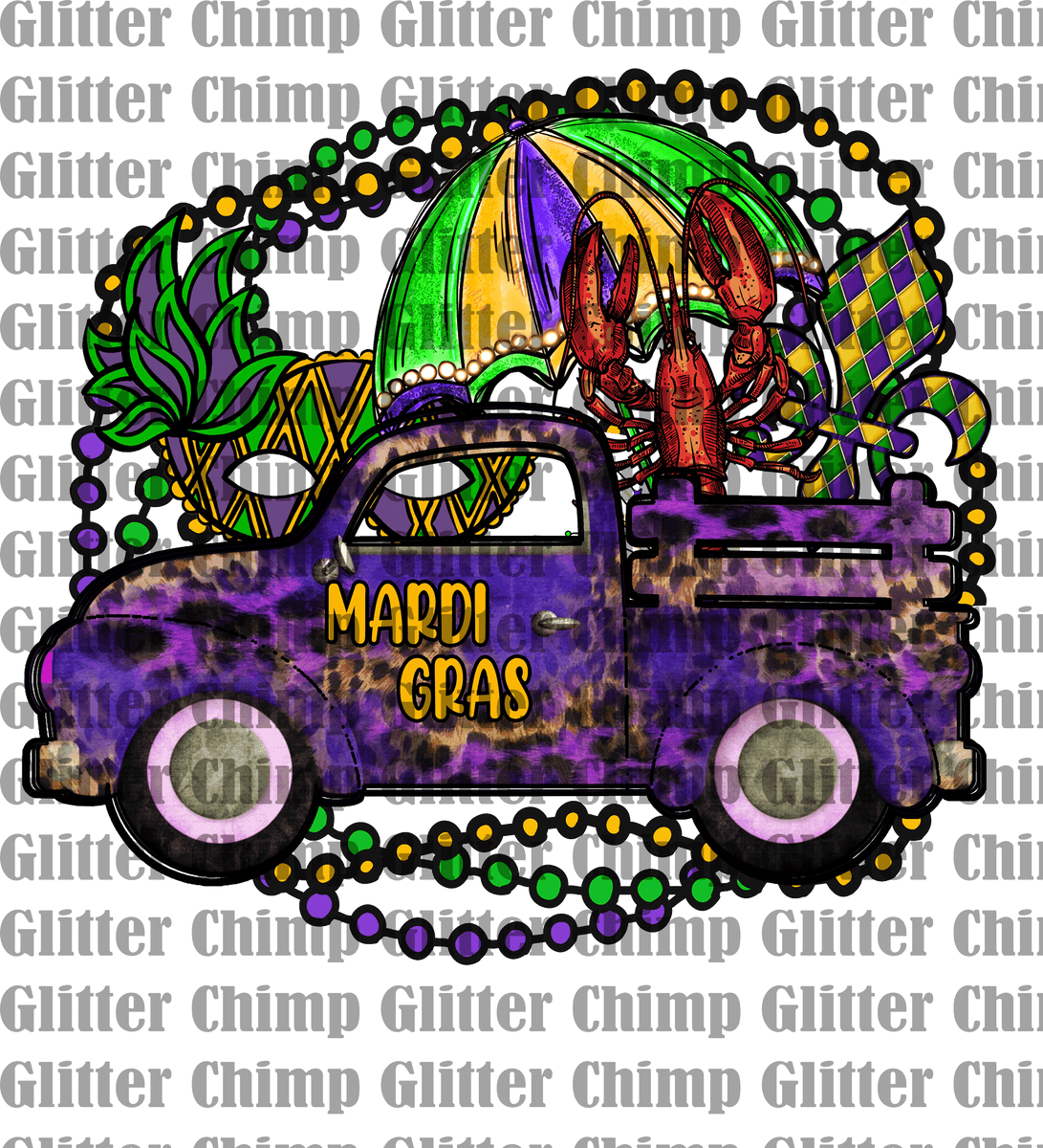 UVDTF Truck Mardi Gras Glitter Chimp