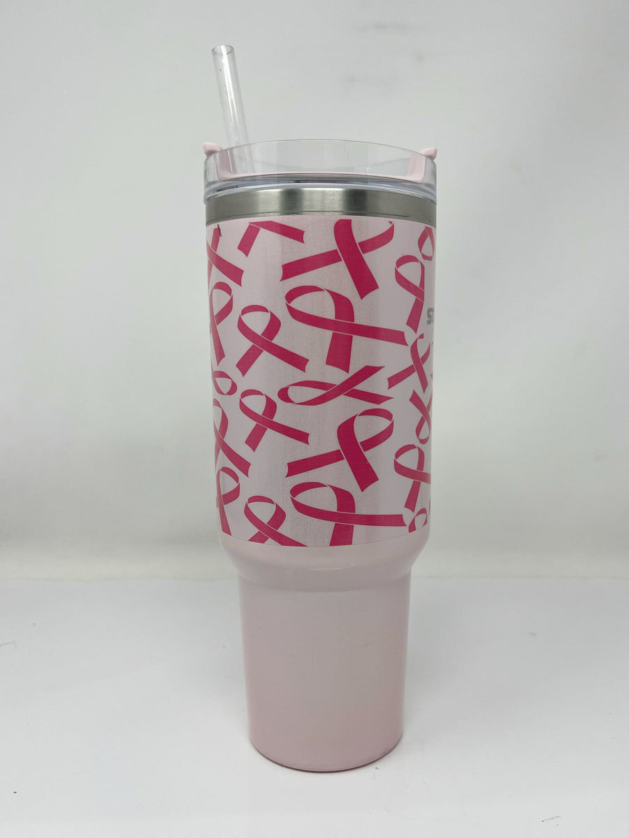 Breast Cancer Ribbon - 40 Oz Stanley Tumbler Permanent Vinyl Wrap Top/ –  Southern Gem Creations