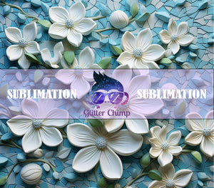 Sublimation Prints for Skinny Tumblers - 3D Blue & White Flowers