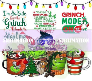Sublimation Prints for Skinny Tumblers - Grinch Mode