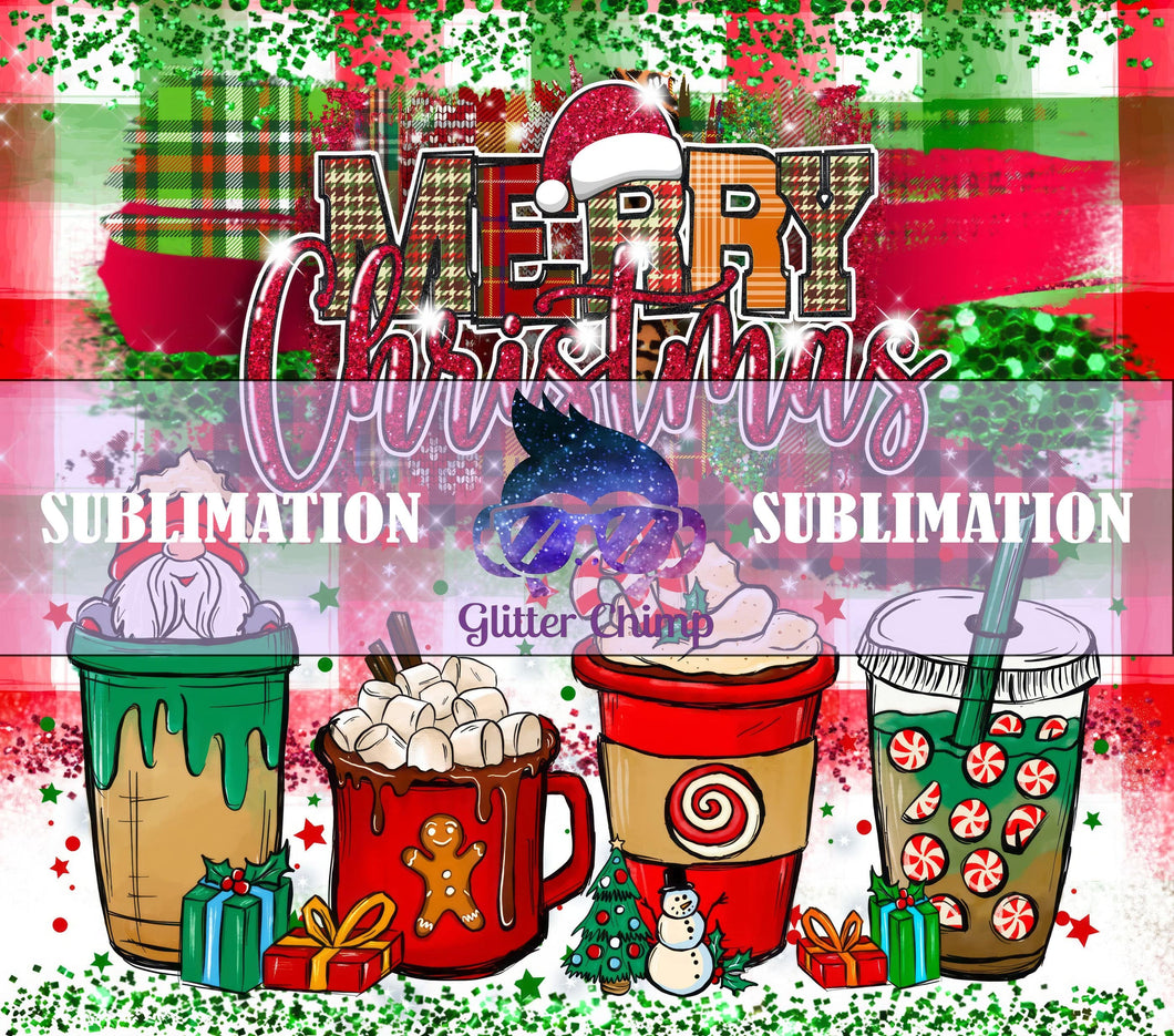 Sublimation Prints for Skinny Tumblers - Plaid Merry Christmas
