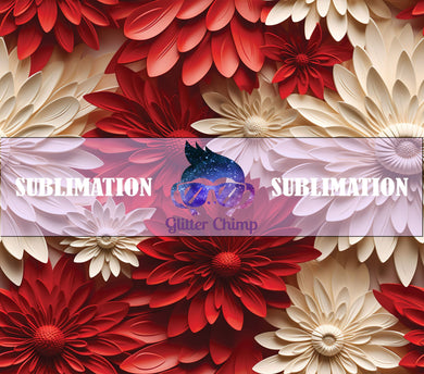 Sublimation Prints Skinny Tumblers - 3D Red & White Flowers