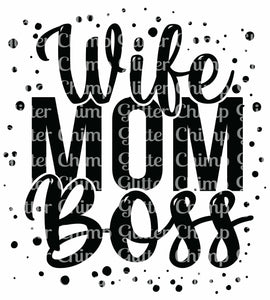 Glitter Chimp Adhesive Vinyl Decal - Wife Mom Boss - 3" Clear