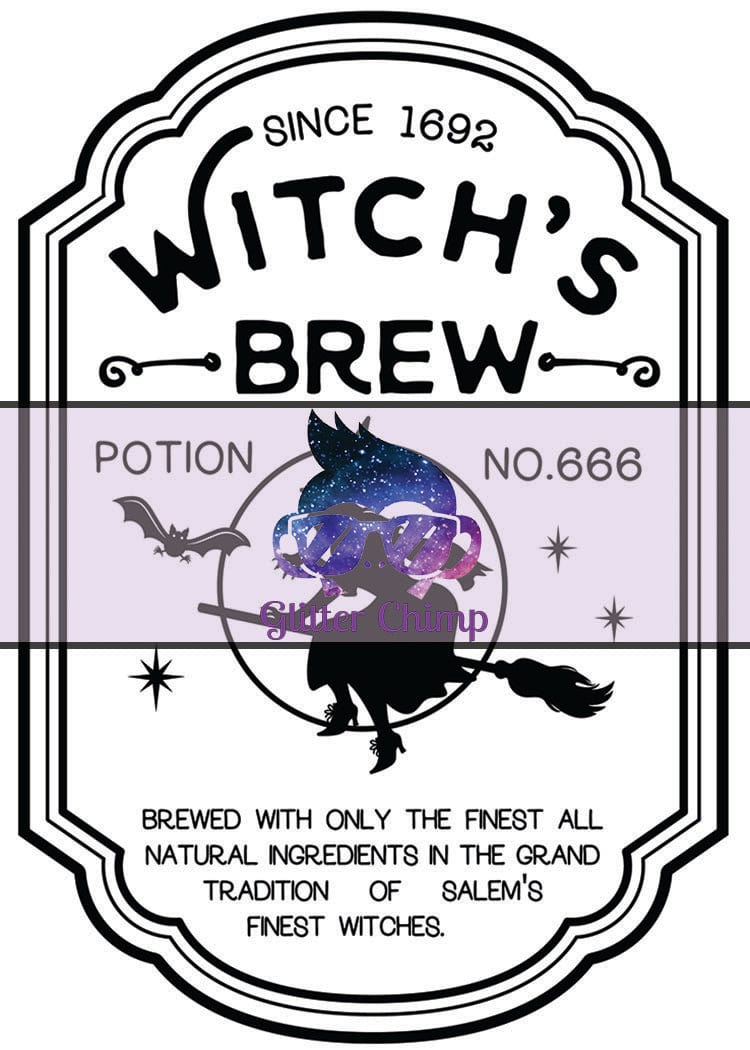 Glitter Chimp Adhesive Vinyl Decal - Witches Brew Potion- Clear Background