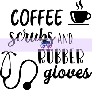Glitter Chimp Adhesive Vinyl Decal - Coffee Scrubs & Rubber Gloves - 3"x3" Clear Background