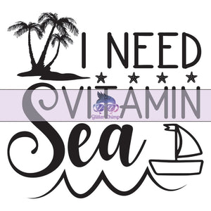 Glitter Chimp Adhesive Vinyl Decal - I Need Vitamin Sea - 3"x3" Clear Background