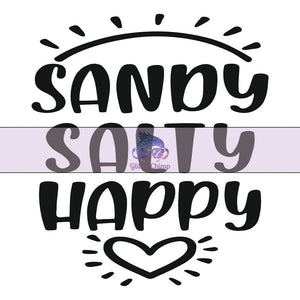 Glitter Chimp Adhesive Vinyl Decal - Sandy, Salty, Happy - 3"x3.5" Clear Background