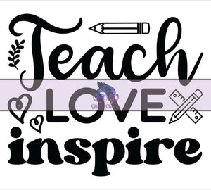 Glitter Chimp Adhesive Vinyl Decal - Teach Love Inspire - 3"x3" Clear Background