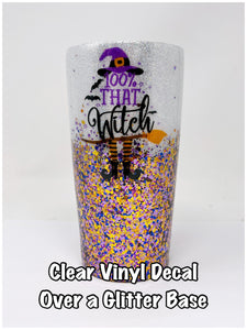 Glitter Chimp Adhesive Vinyl Decal - 100% That Witch - 3.5" x 2.75" Clear Background